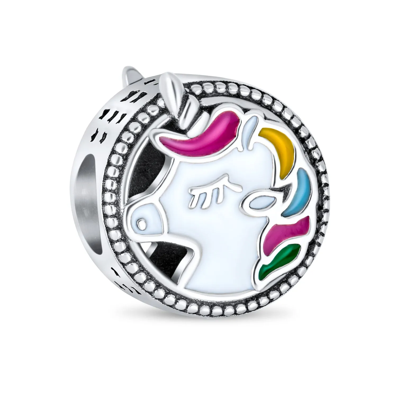 Good Luck Cartoon Fairy Tale Mythical Unicorn Charm Bead .925 Silver