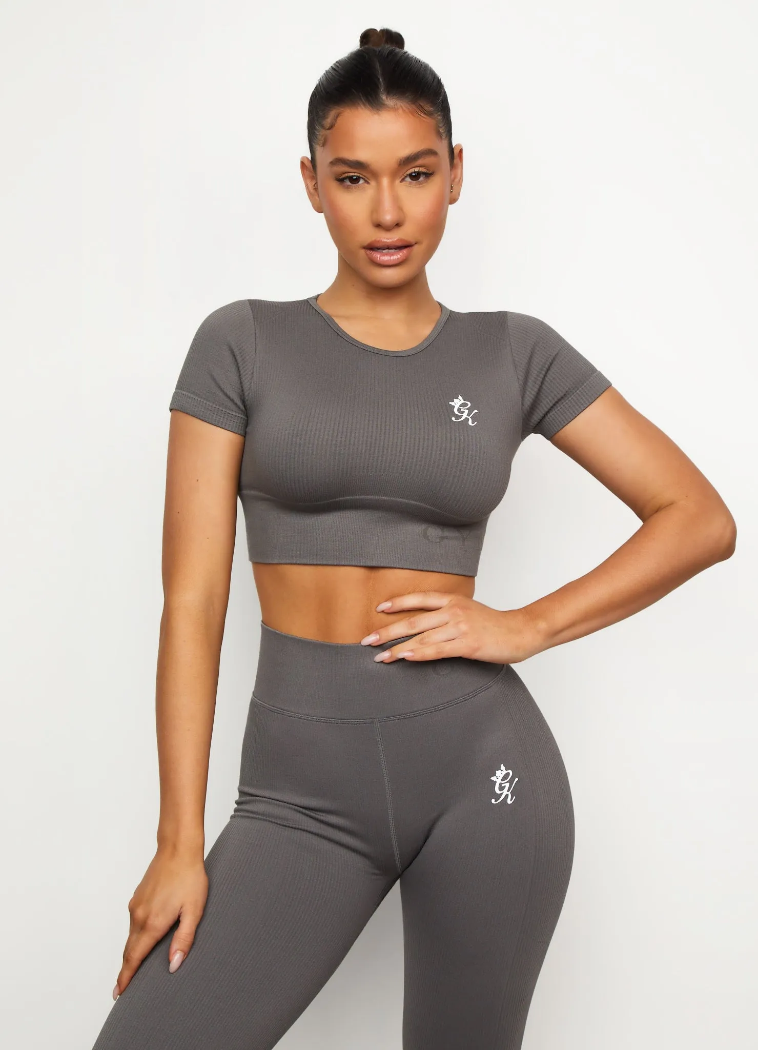 Gym King Formation Seamless Rib Short Sleeve Top - Gunmetal