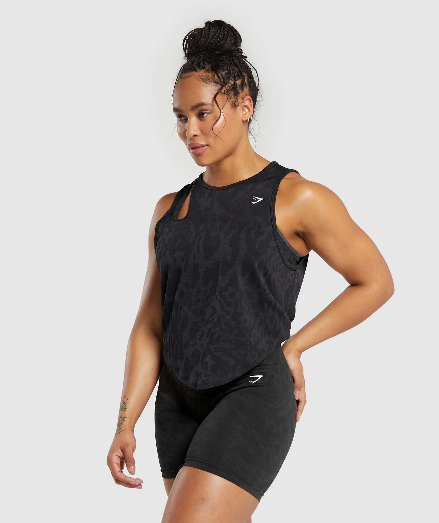 Gymshark Adapt Safari Seamless Drop Arm Lifting Tank - Black/Asphalt Grey