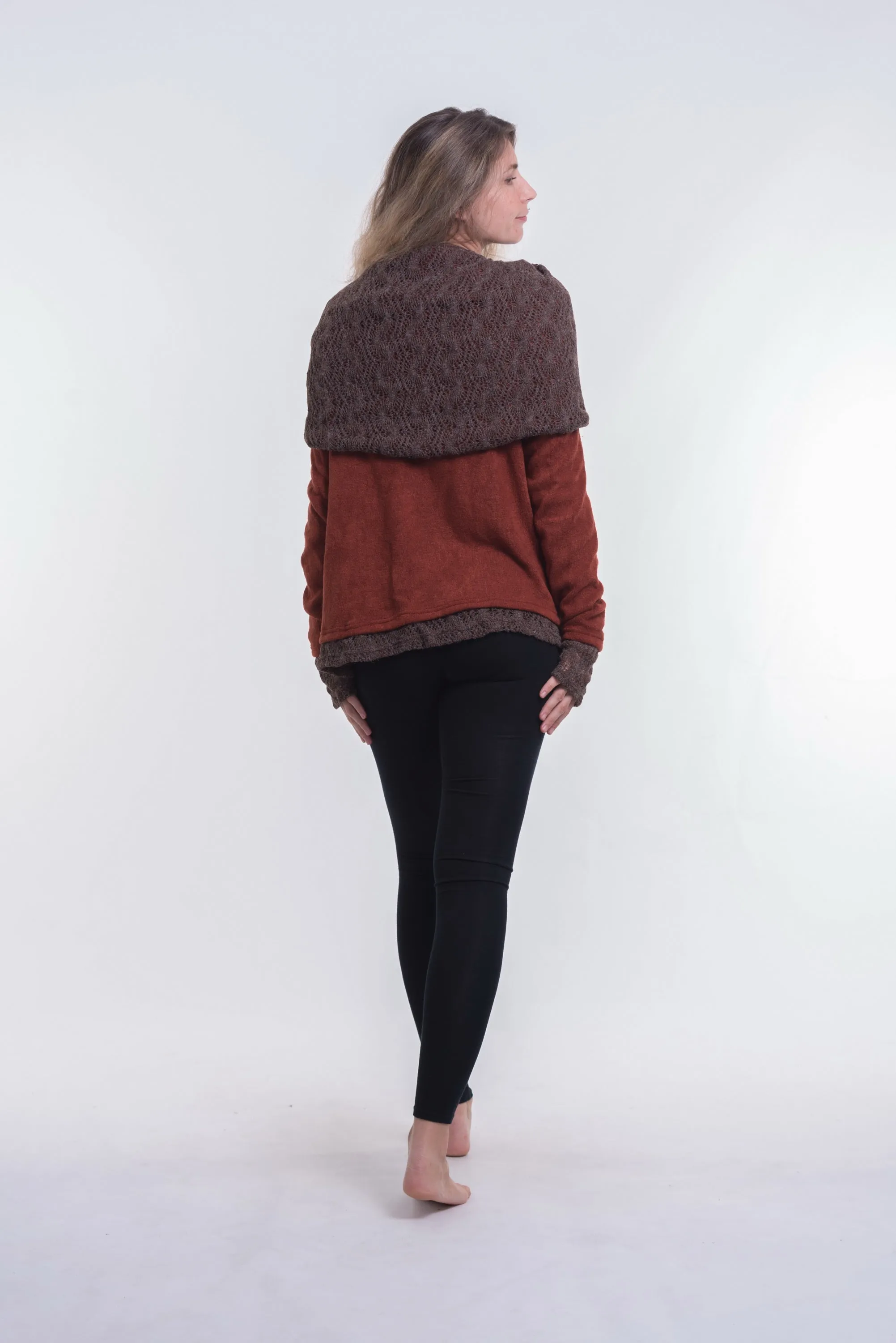 Hooded Shawl Cardigan in Brick