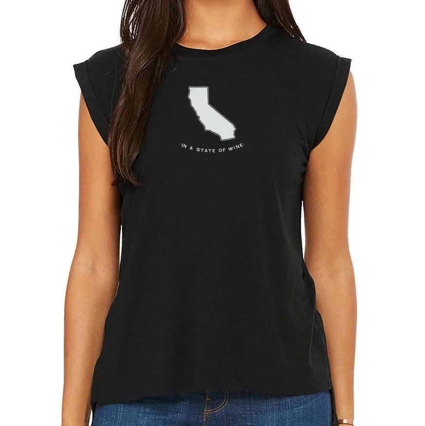 Ladies Flowy Muscle Tee with Rolled Cuff