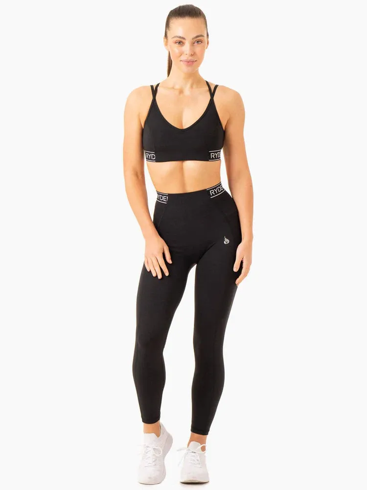 LEVEL UP V-NECK SPORTS BRA BLACK