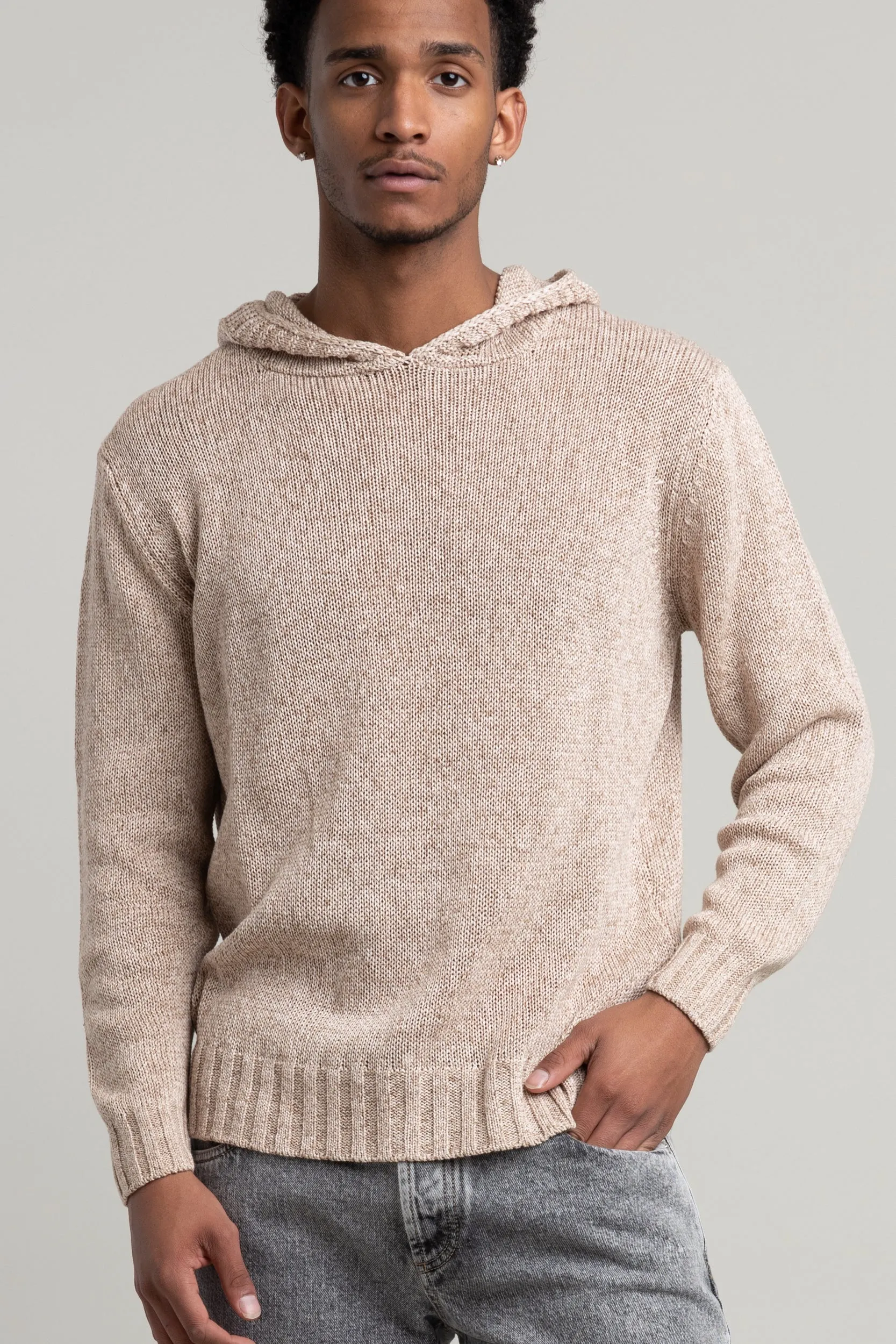 Light Brown Knit Hoodie