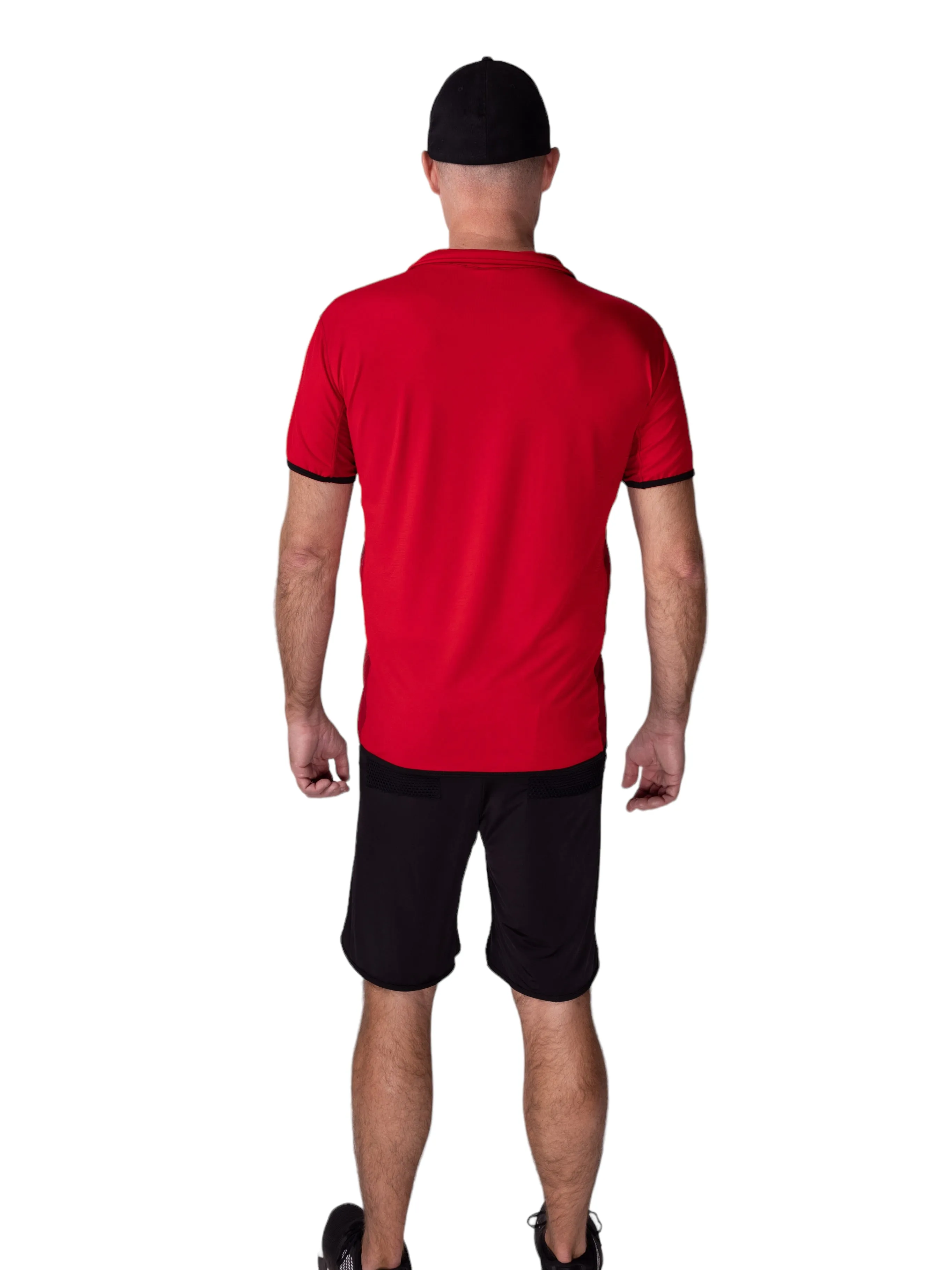 Long Men's Polo Shirt Red With Mesh