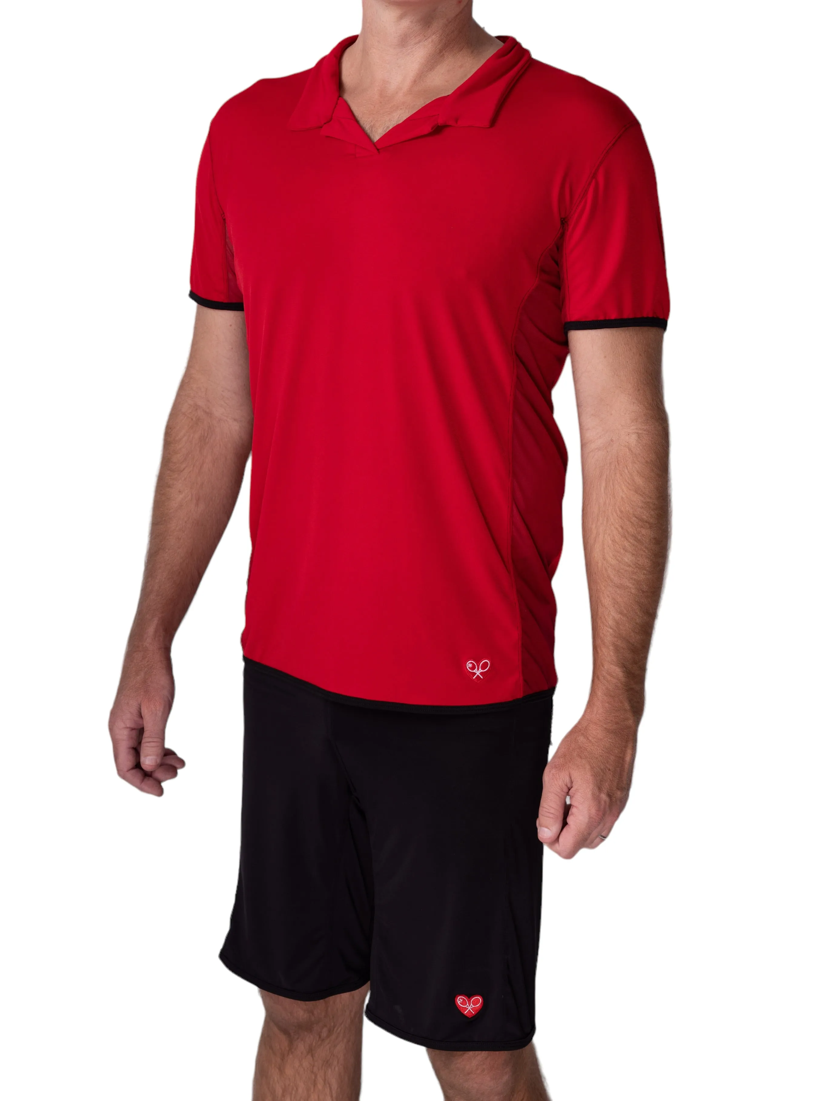 Long Men's Polo Shirt Red With Mesh