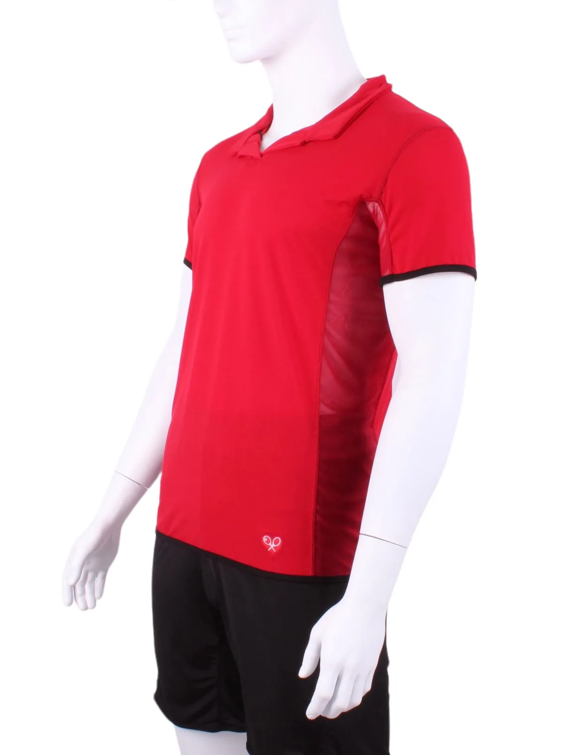 Long Men's Polo Shirt Red With Mesh