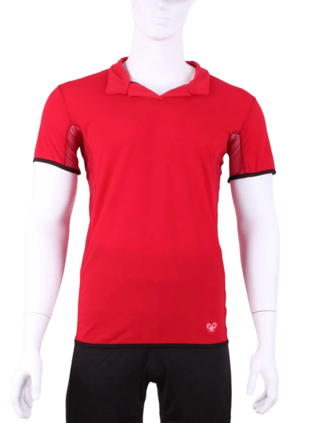 Long Men's Polo Shirt Red With Mesh