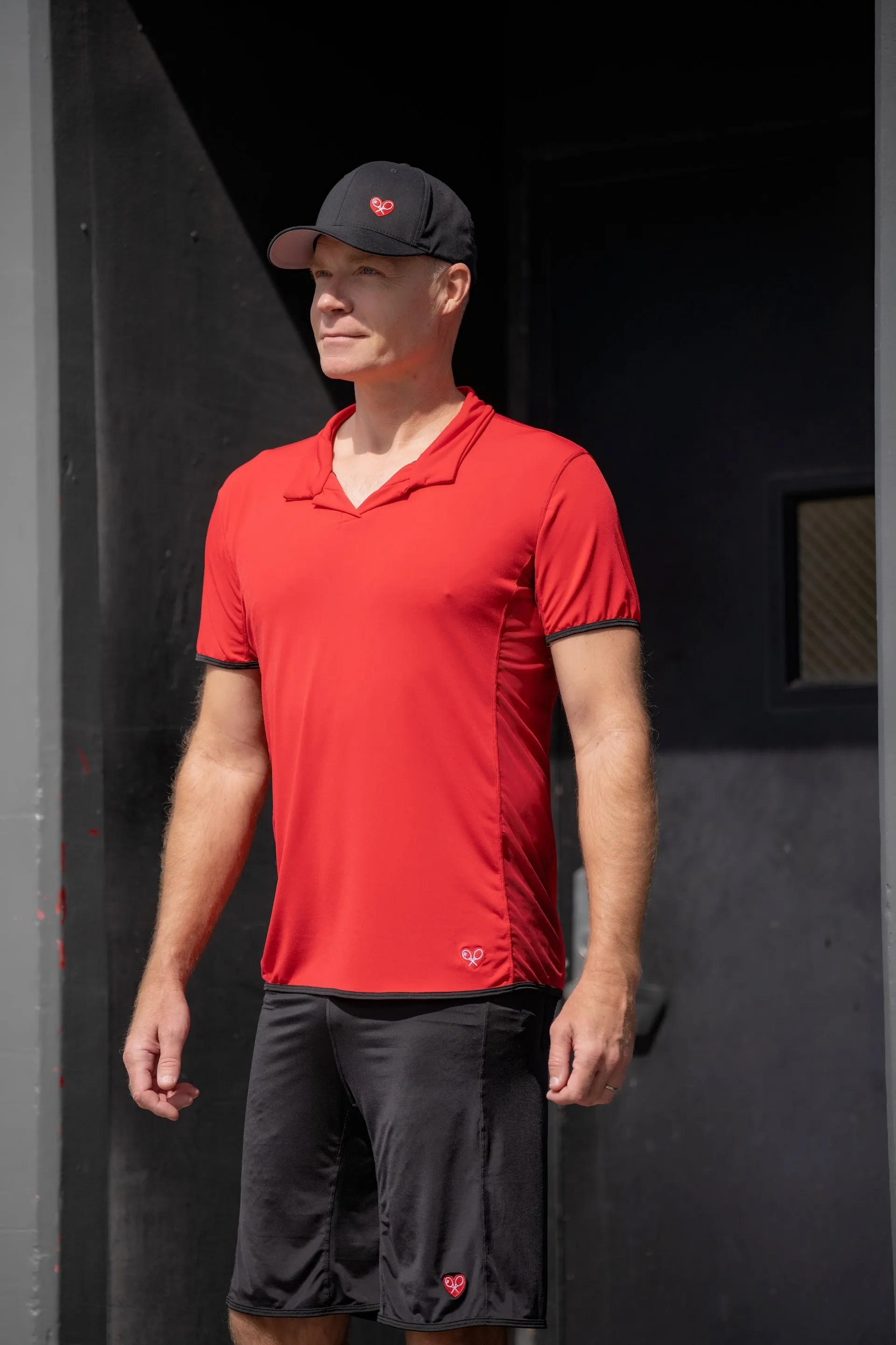 Long Men's Polo Shirt Red With Mesh