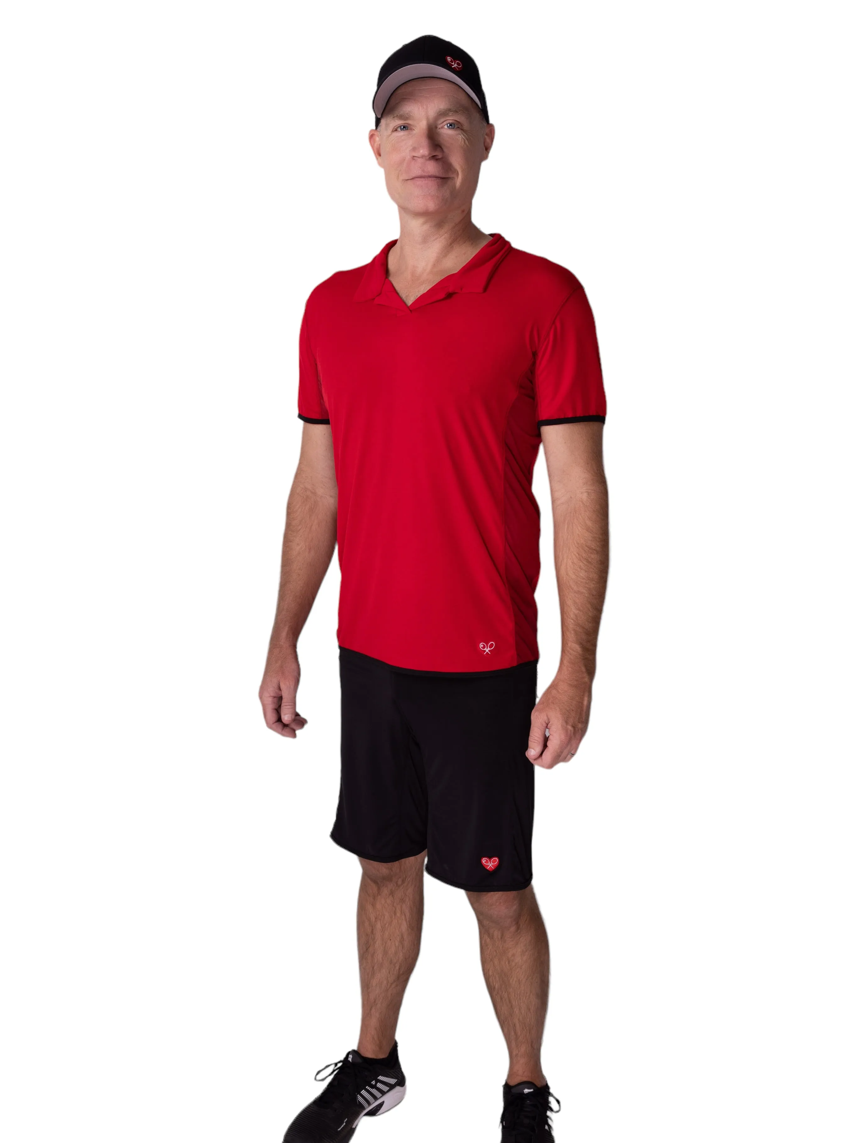 Long Men's Polo Shirt Red With Mesh