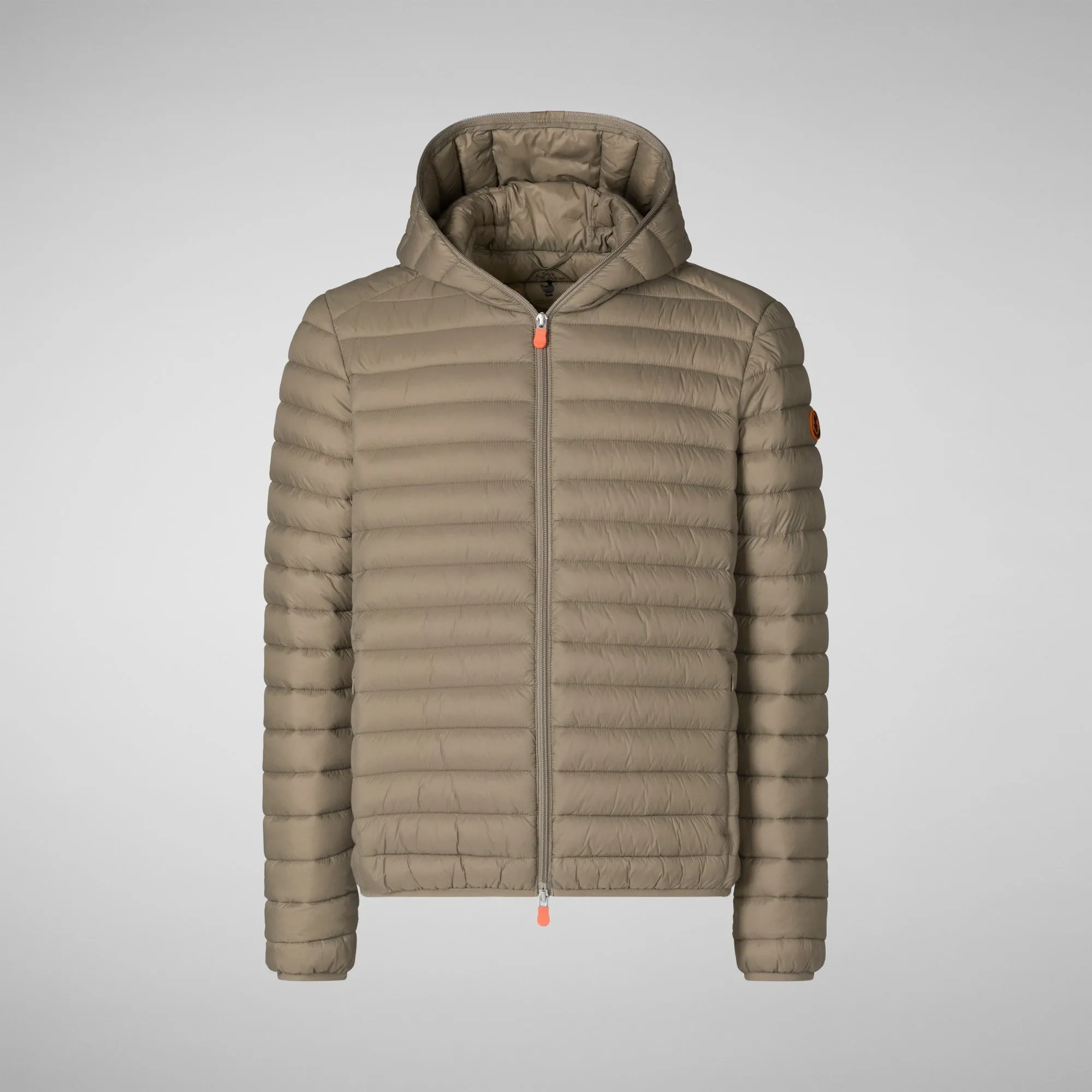 Man's animal free hooded puffer jacket Donald in elephant grey