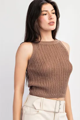 Millie Open Knit Sleeveless Top - Mocha