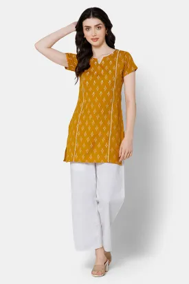 Mythri Women's Casual Tops with Minimalistic Mirror Embroidery With Lace At  The Neckline And Princess Line - Mustard - E009