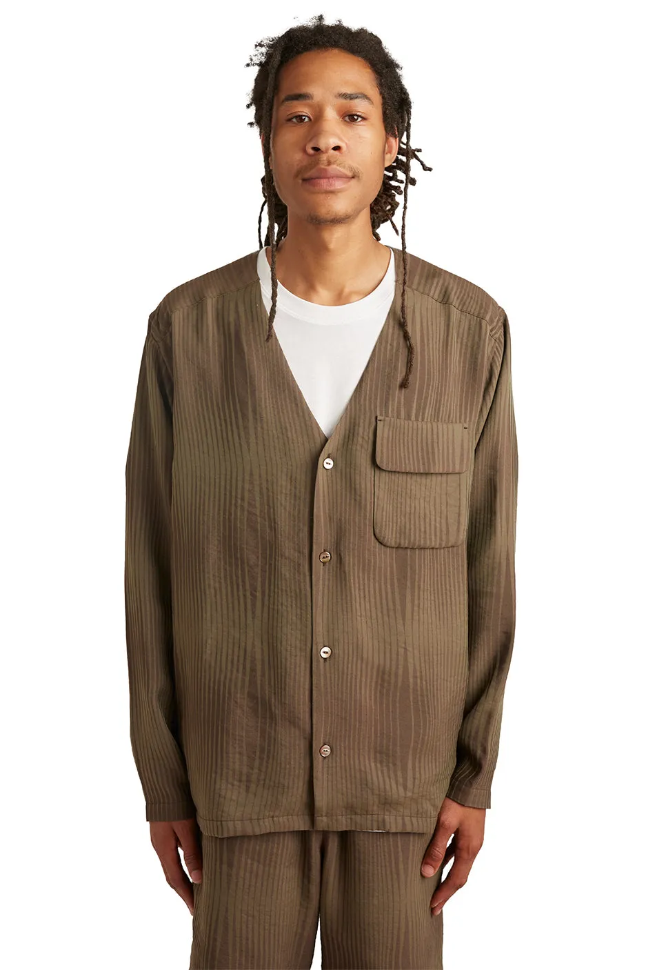 Needles Mens V-Neck R/N Wave Stripe Shirt 'Brown'