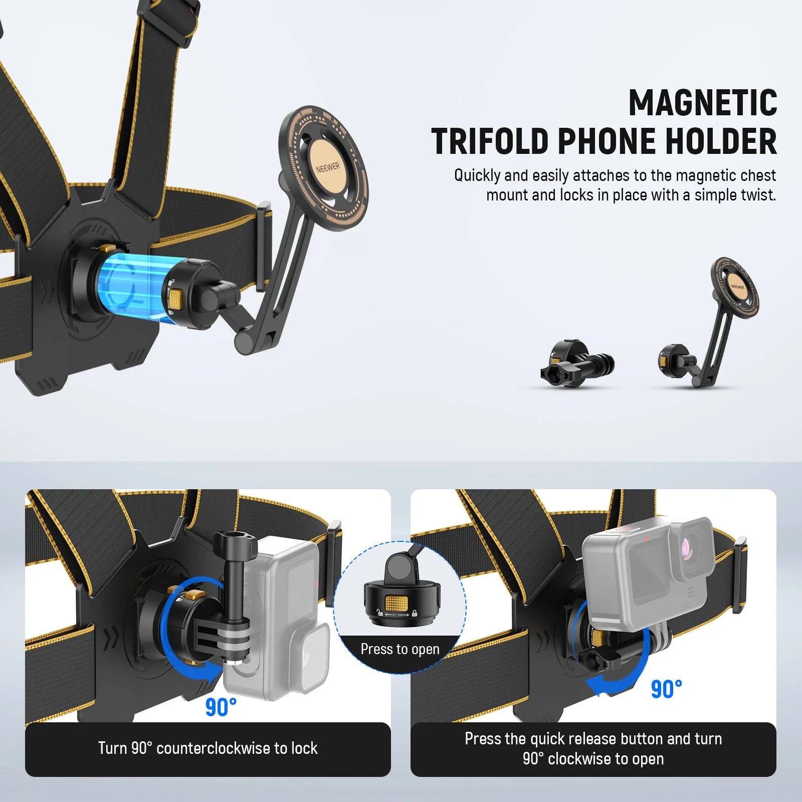 NEEWER GP18 Chest Mount Harness Compatible with Action Camera & Phone