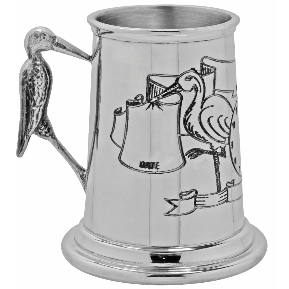 New Baby Stork Handle Childrens Pewter Christening Cup