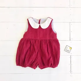 Orchid Playsuit - Collar in Crepe - Deep Red