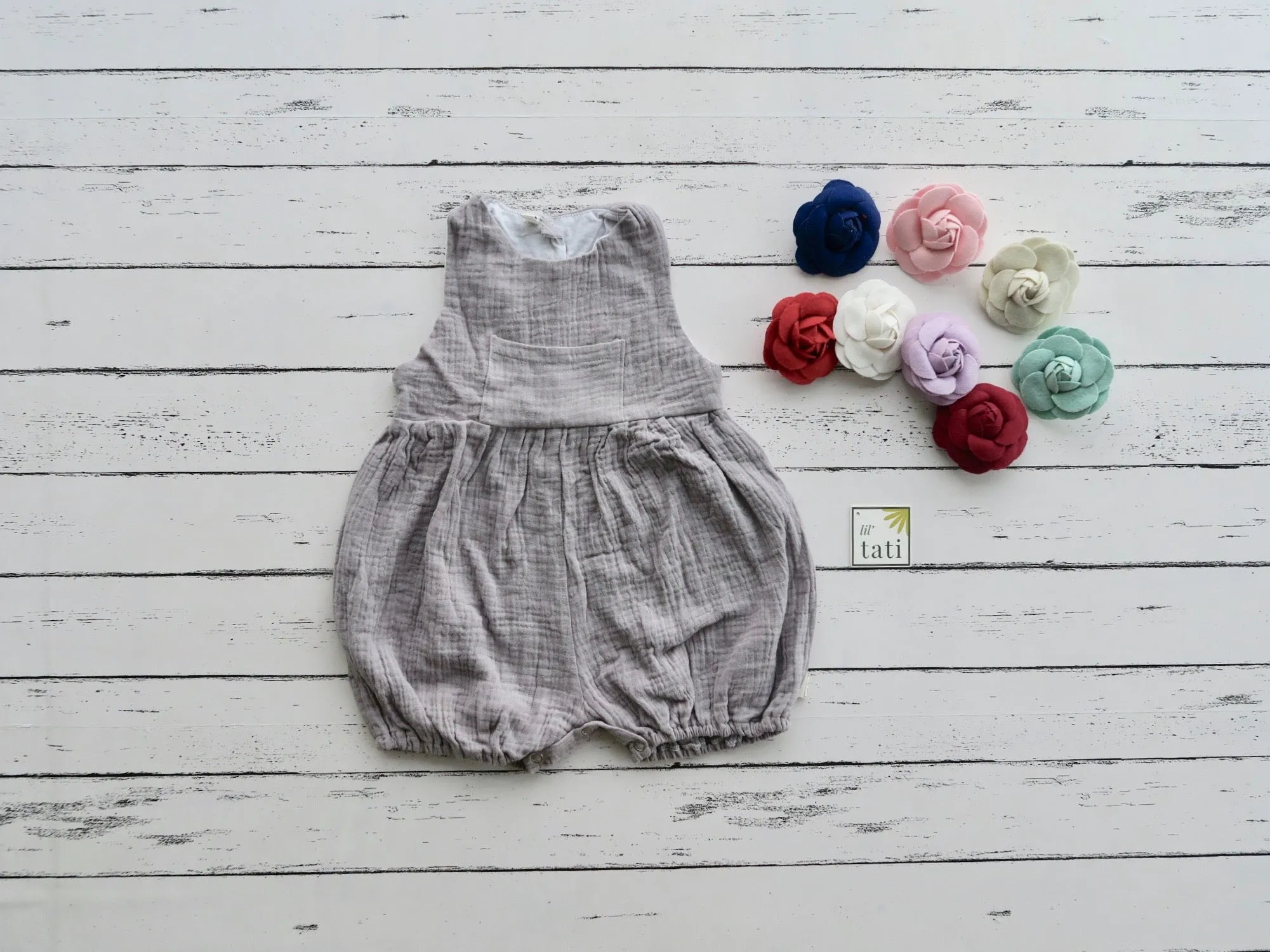 Orchid Playsuit with Front Pocket in Crepe - Gray