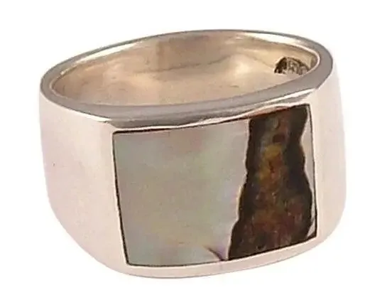 Personalised Sterling Silver Mother of Pearl Mens Ring