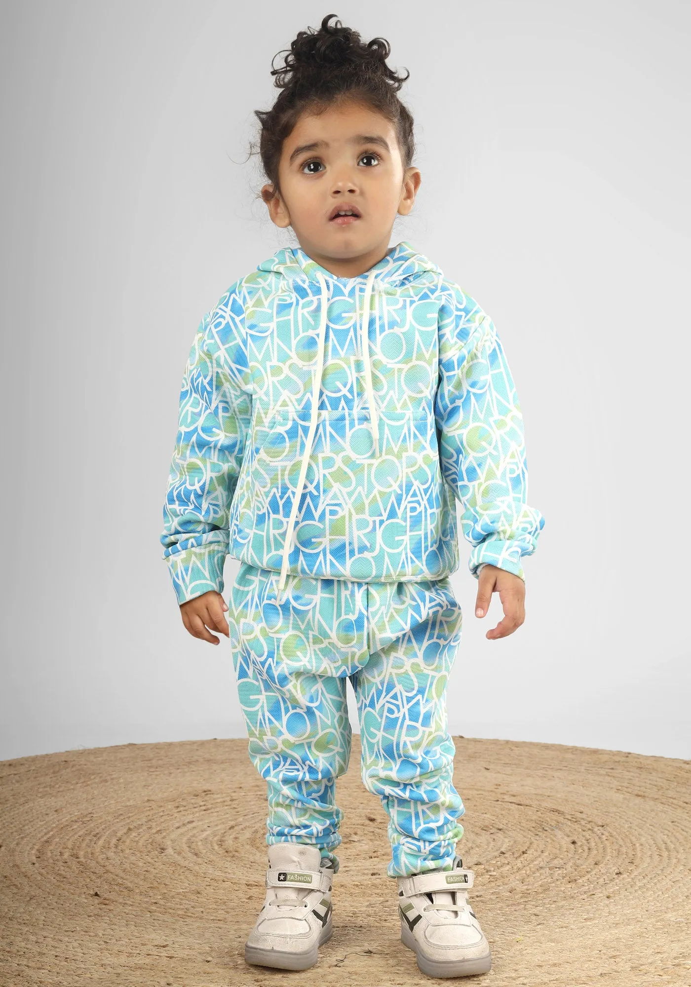 Polka Tots Full sleeve Alphabets Print Co-ord Set - Blue