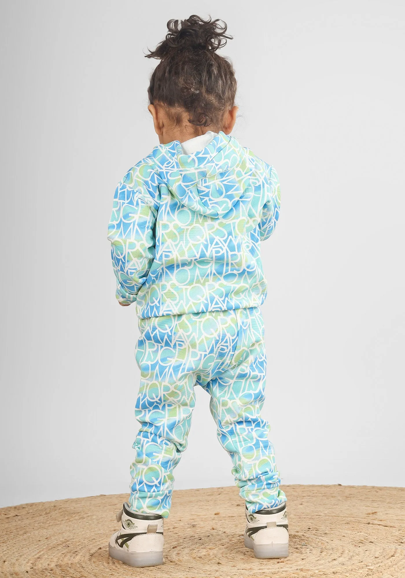 Polka Tots Full sleeve Alphabets Print Co-ord Set - Blue