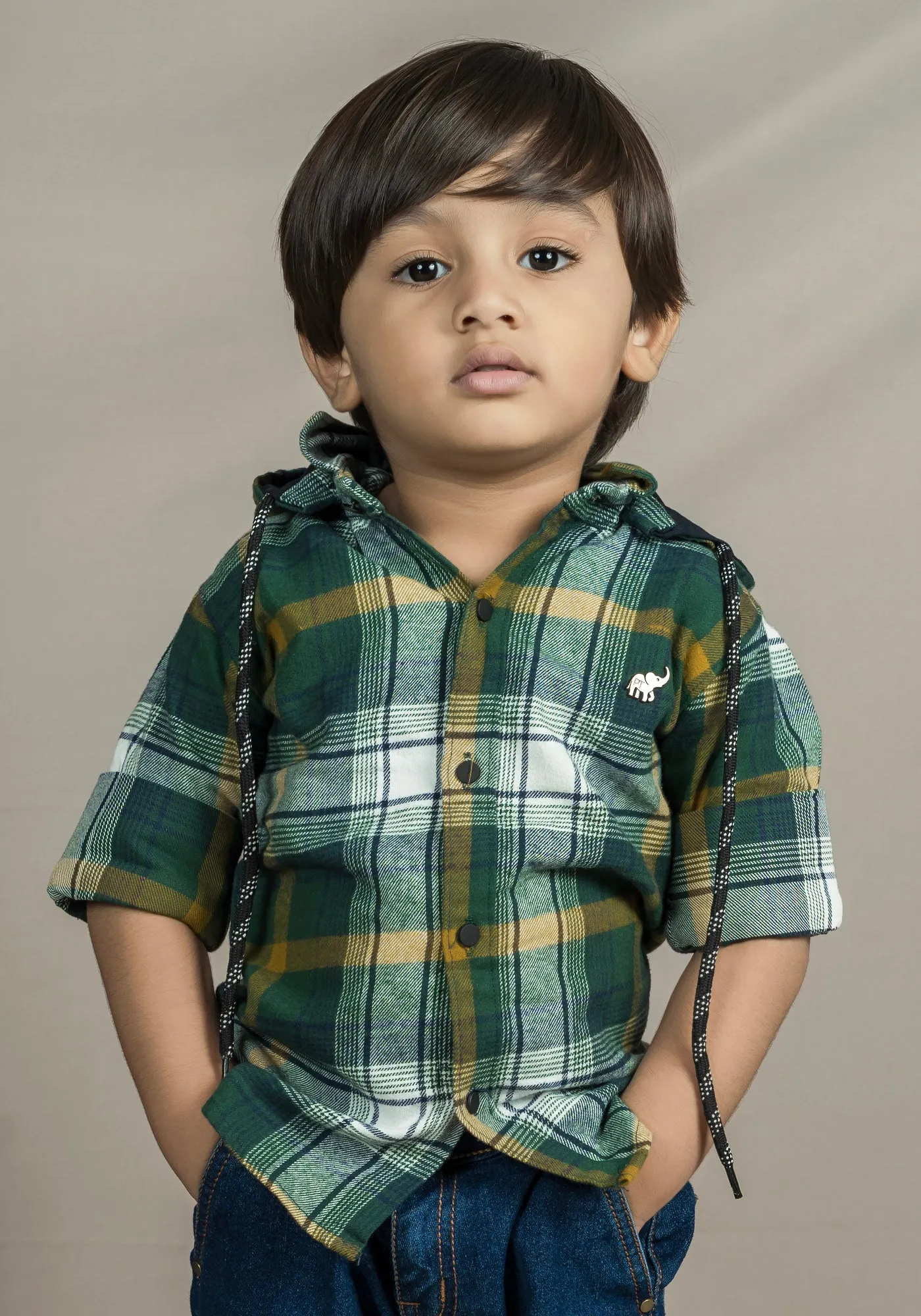 Polka Tots Full Sleeves Checks Printed Shirt - Green