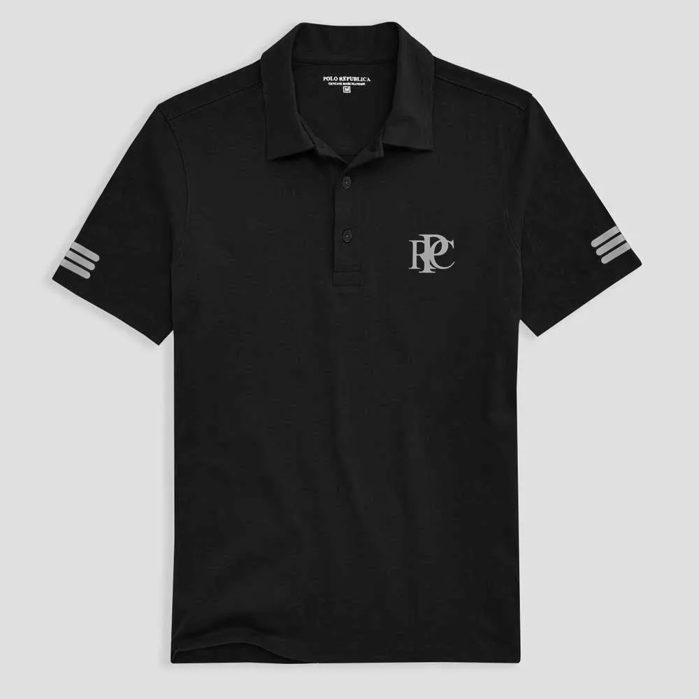 Polo Republica Men's Triple Stripes PRC Printed Activewear Polo Shirt