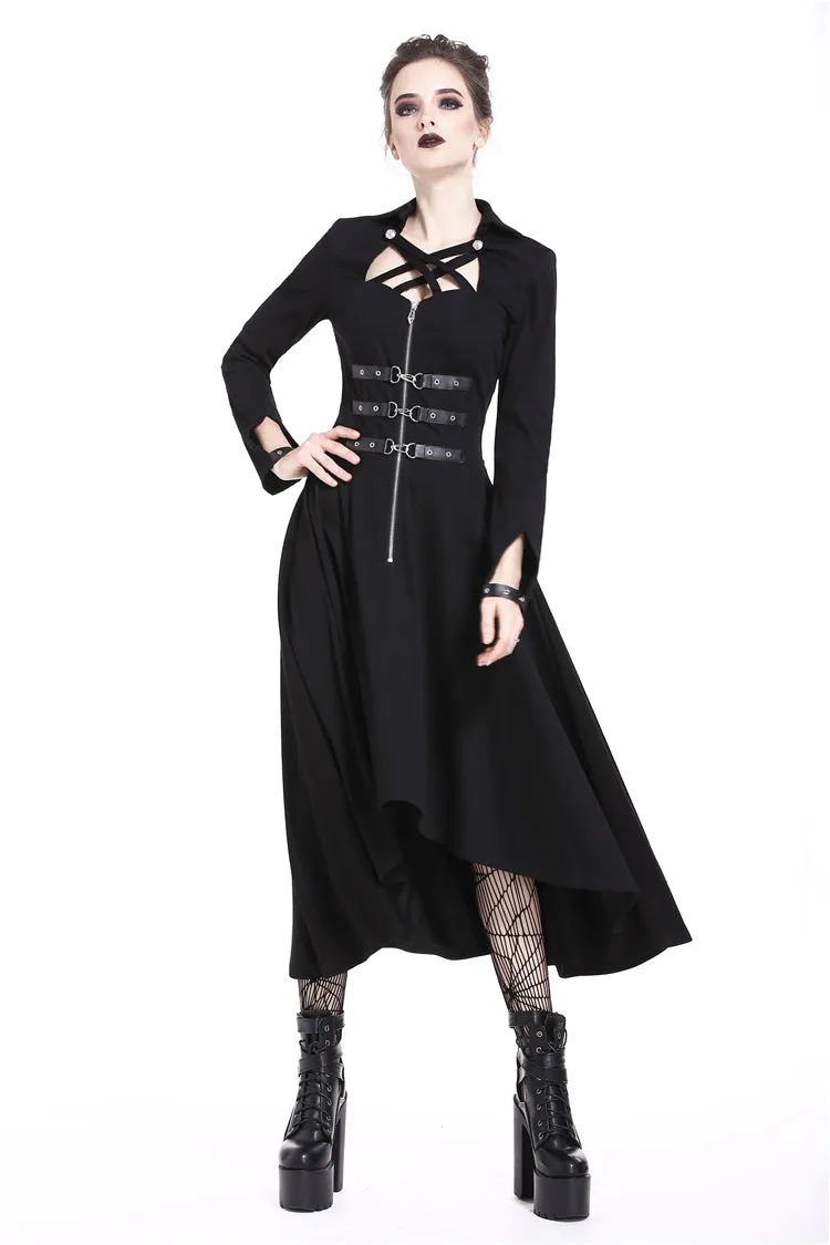 Punk buckle zippered long dress DW219