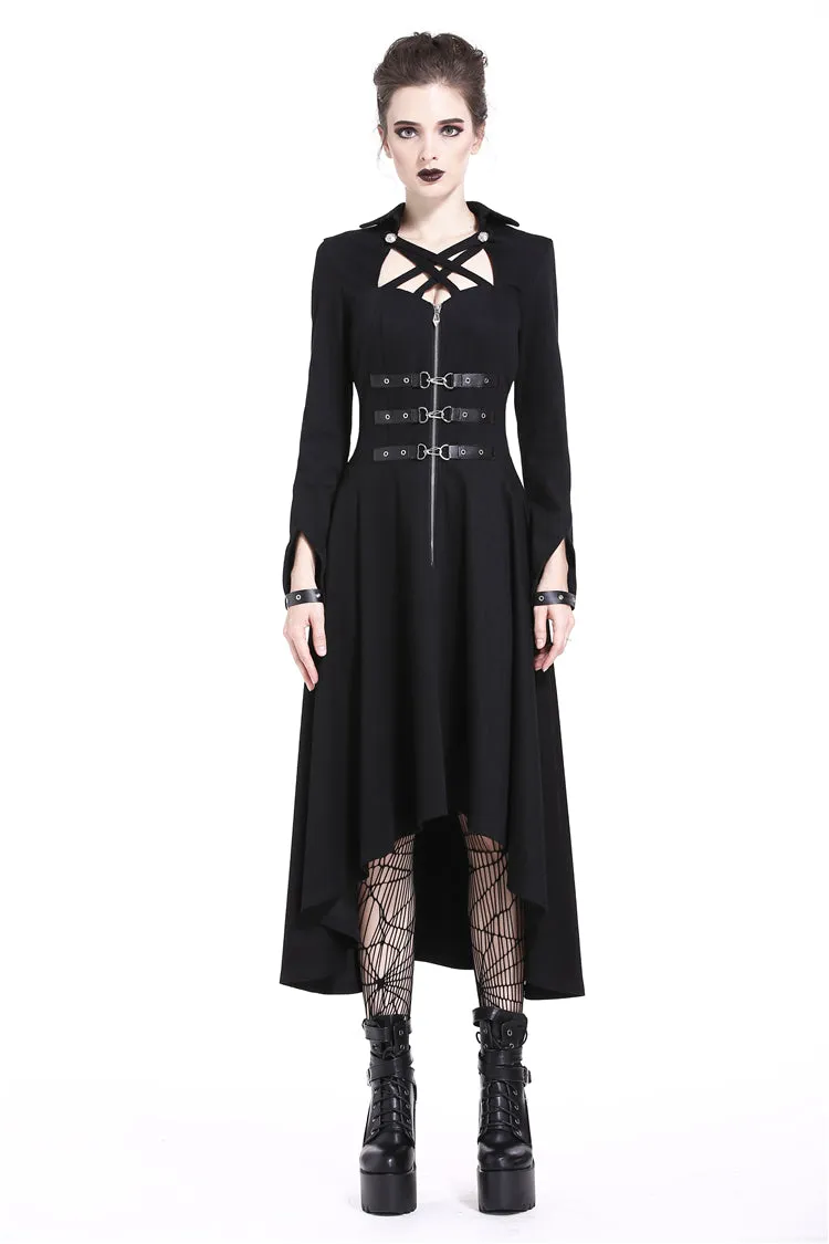 Punk buckle zippered long dress DW219