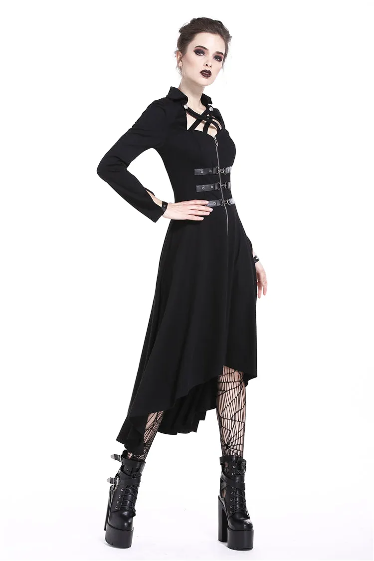 Punk buckle zippered long dress DW219