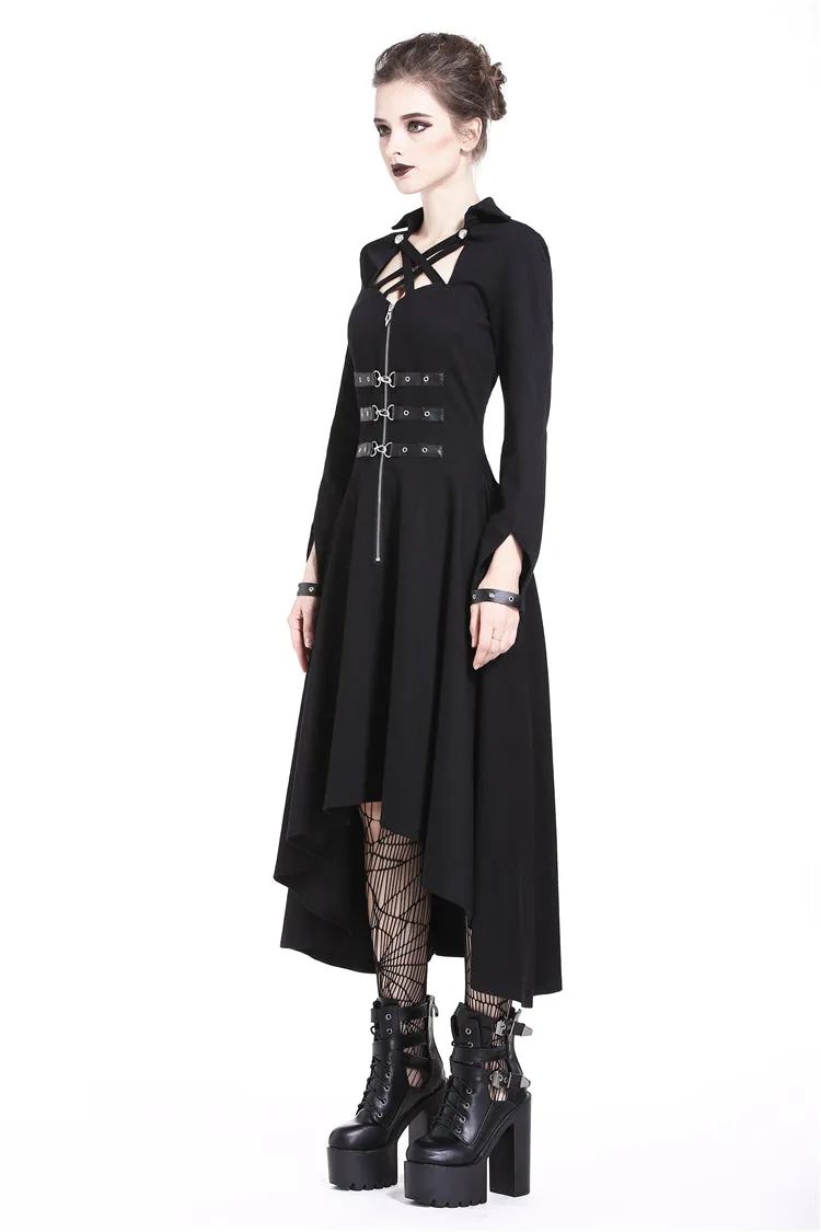 Punk buckle zippered long dress DW219