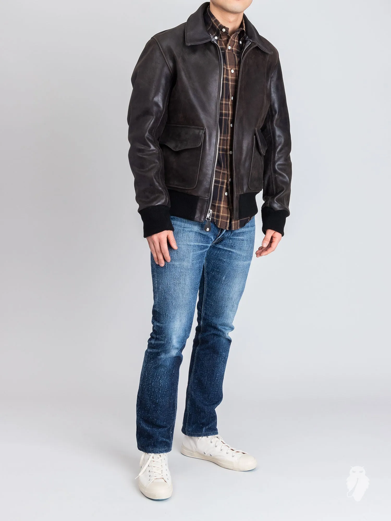 "3sixteen x Schott NYC" A2 Leather Flight Jacket in Black