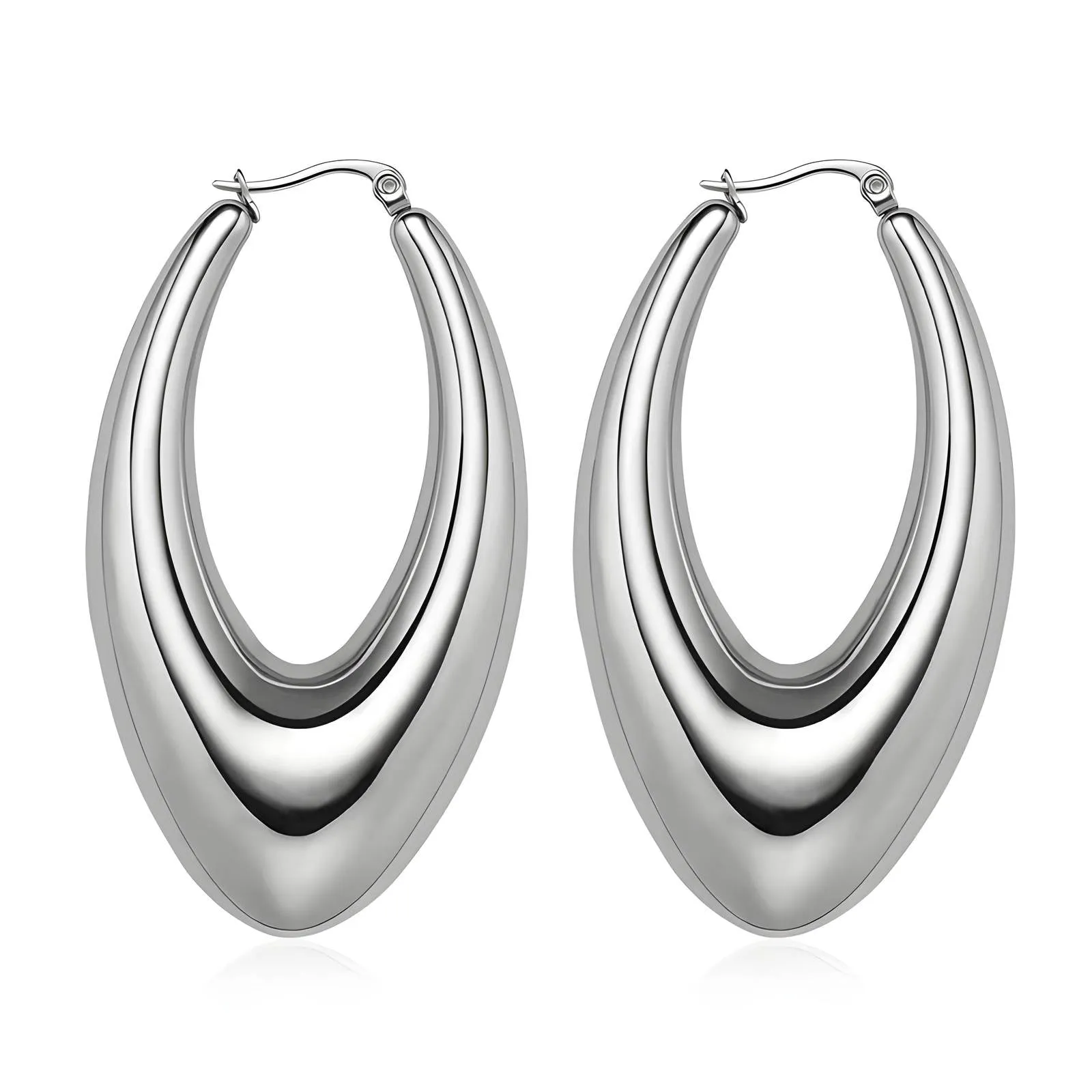 Reriti Intensity Stainless steel Silver Oval Hoop Earrings