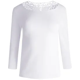 Round Lace Neck Tee in White