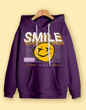 Smile Purple Front Typographic Printed Hoodie