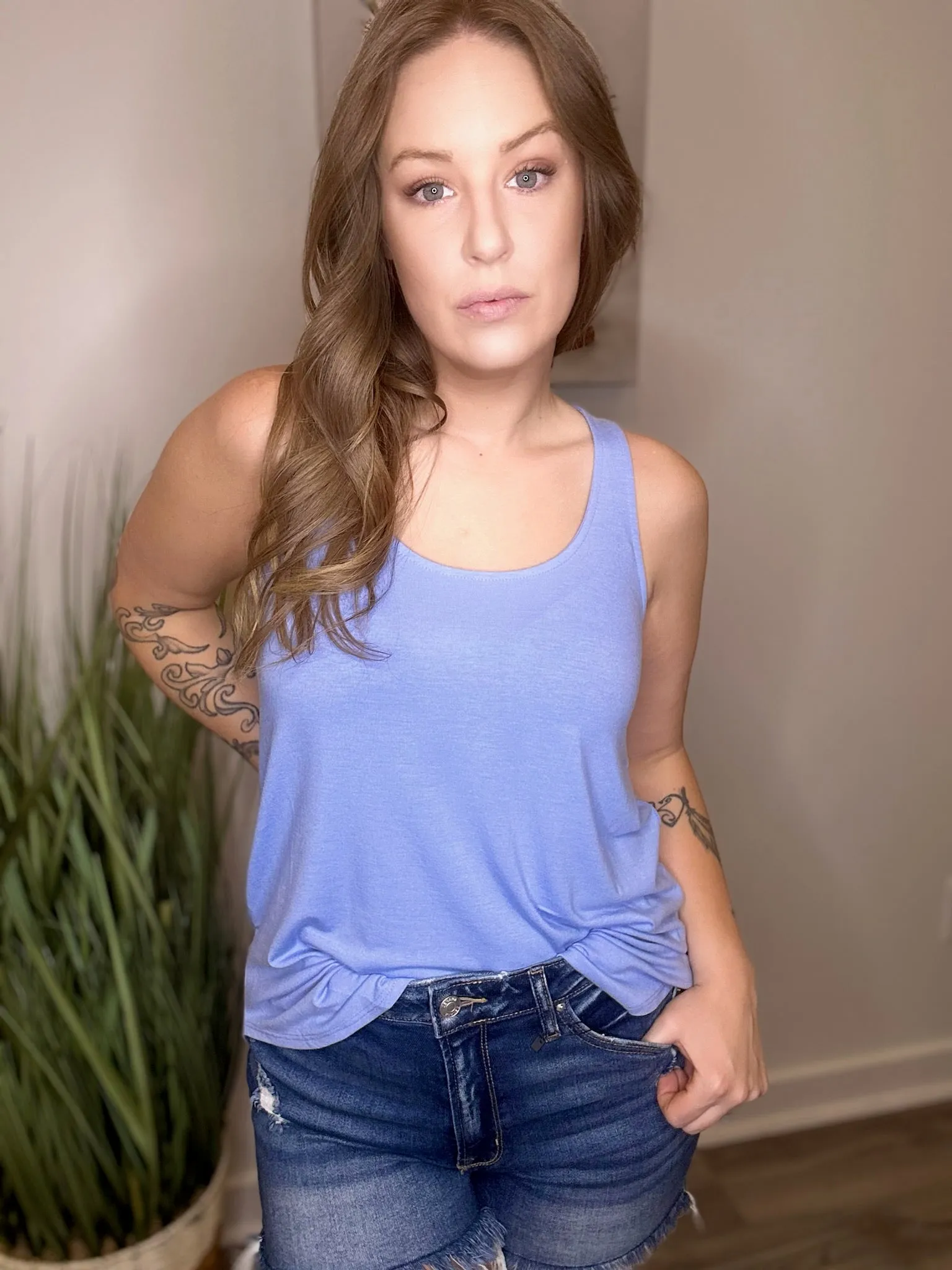 Spring Blue Round Neck Tank