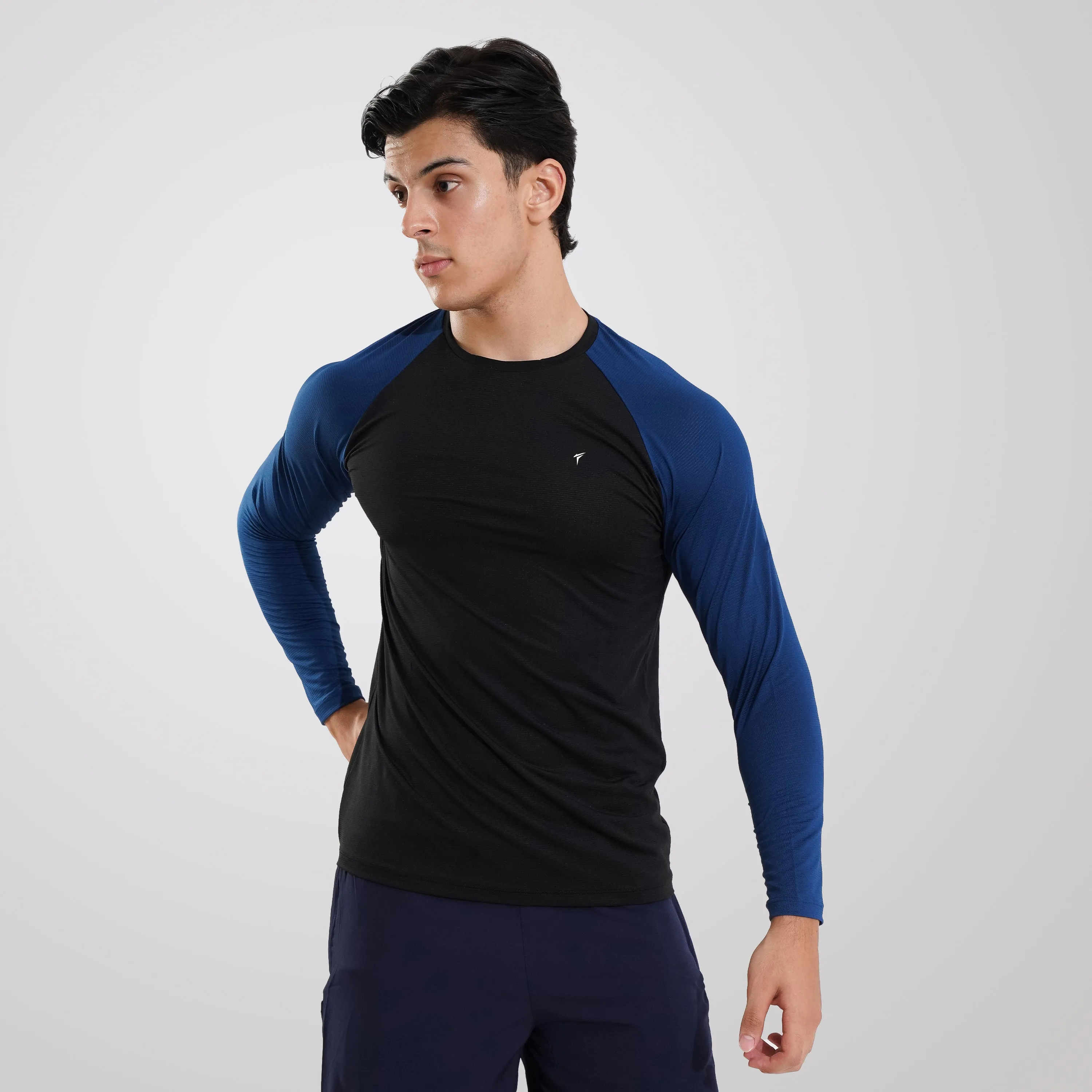 Tf-Black & Imperial Blue Premium Mesh Raglan Full Sleeve Tee