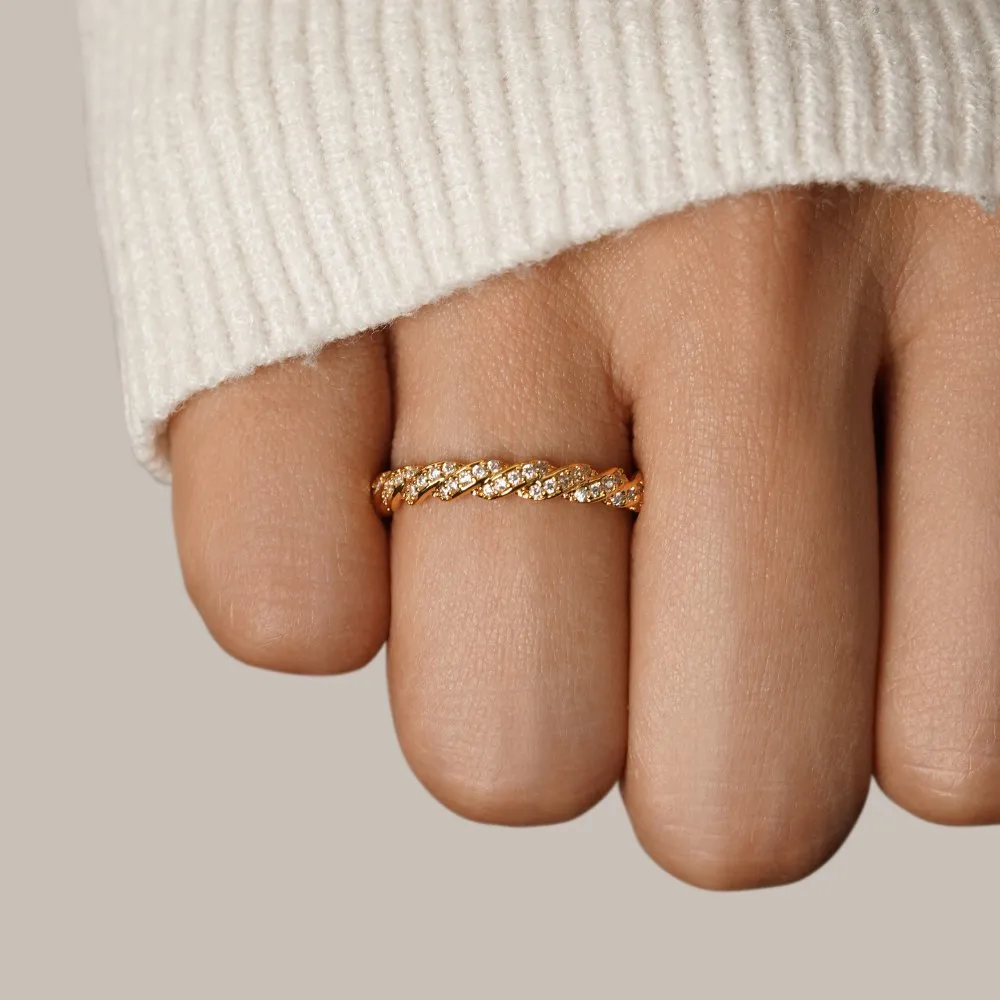 Twisted Gold Crystal Ring