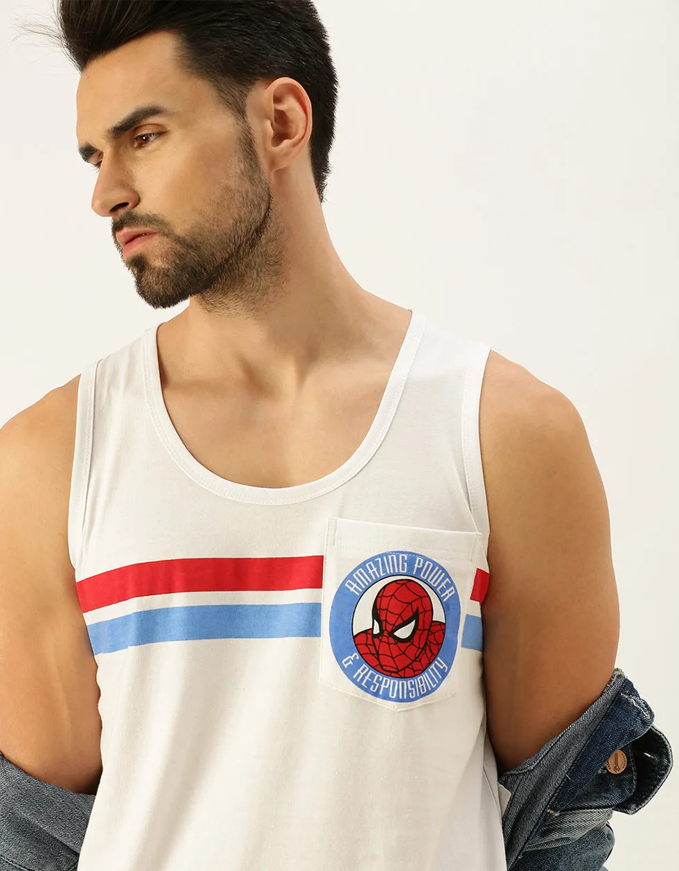 White Spidey Print Gym Vest