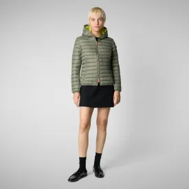 Woman's animal free hooded puffer jacket Daisy in swamp green