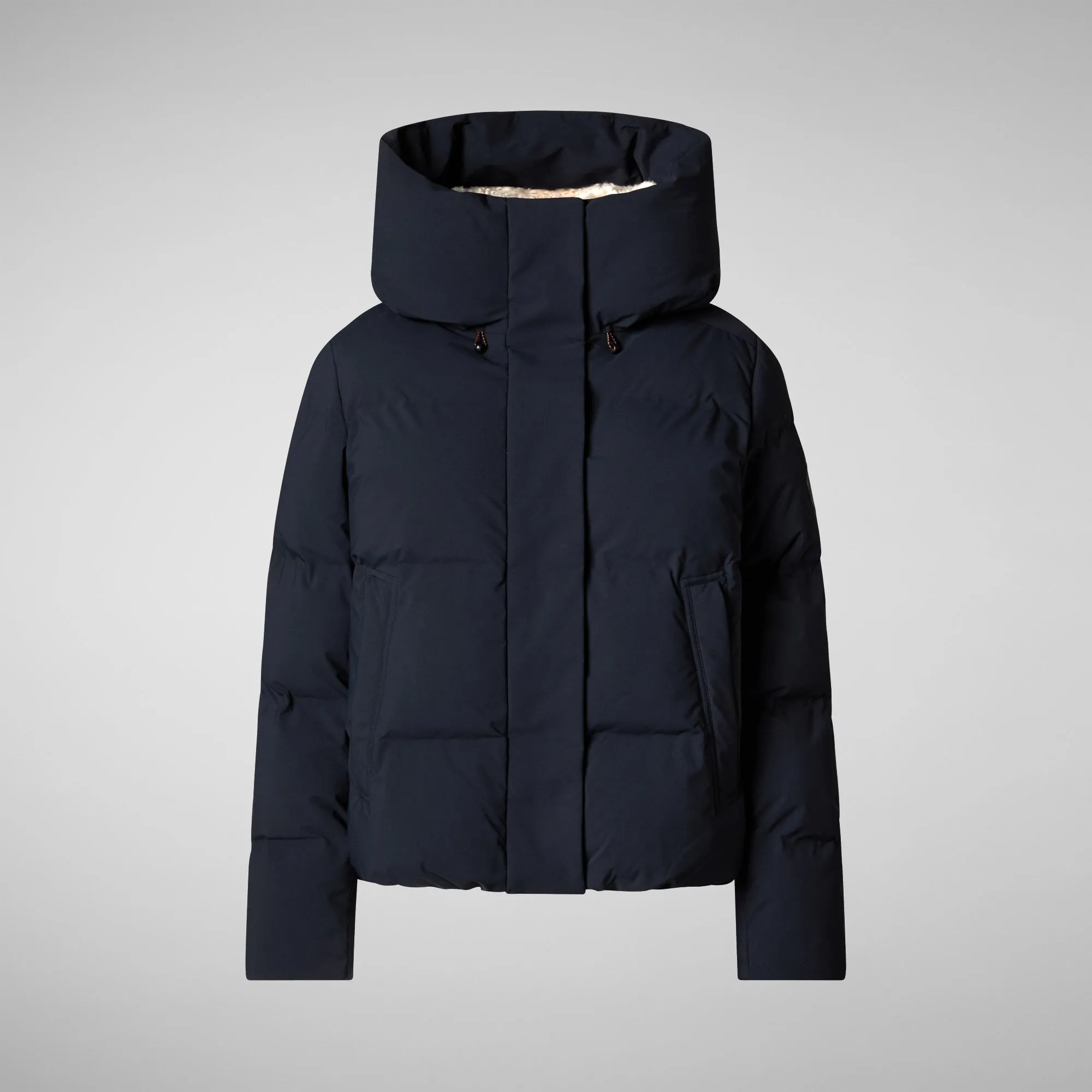 Optimized Title: Womens Eco-Friendly Blue-Black Calliope Puffer Jacket - Animal-Free Insulation