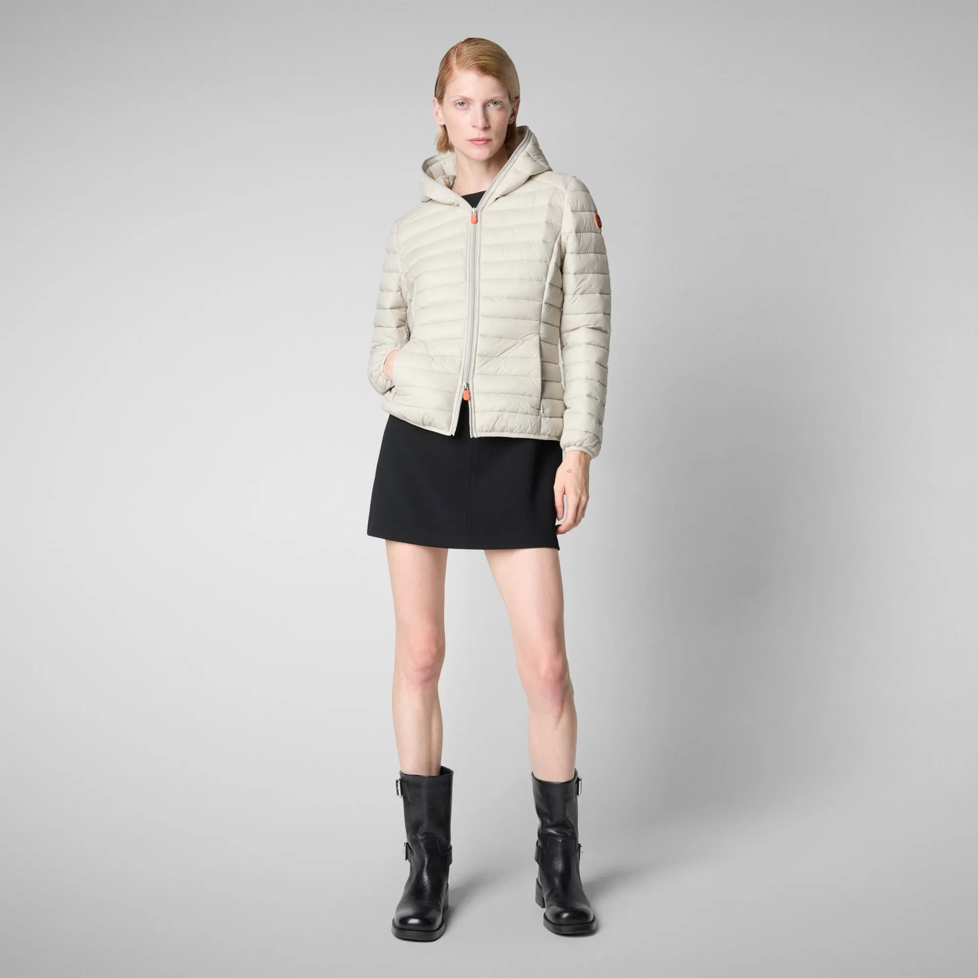 Woman's animal free puffer jacket Daisy in rainy beige